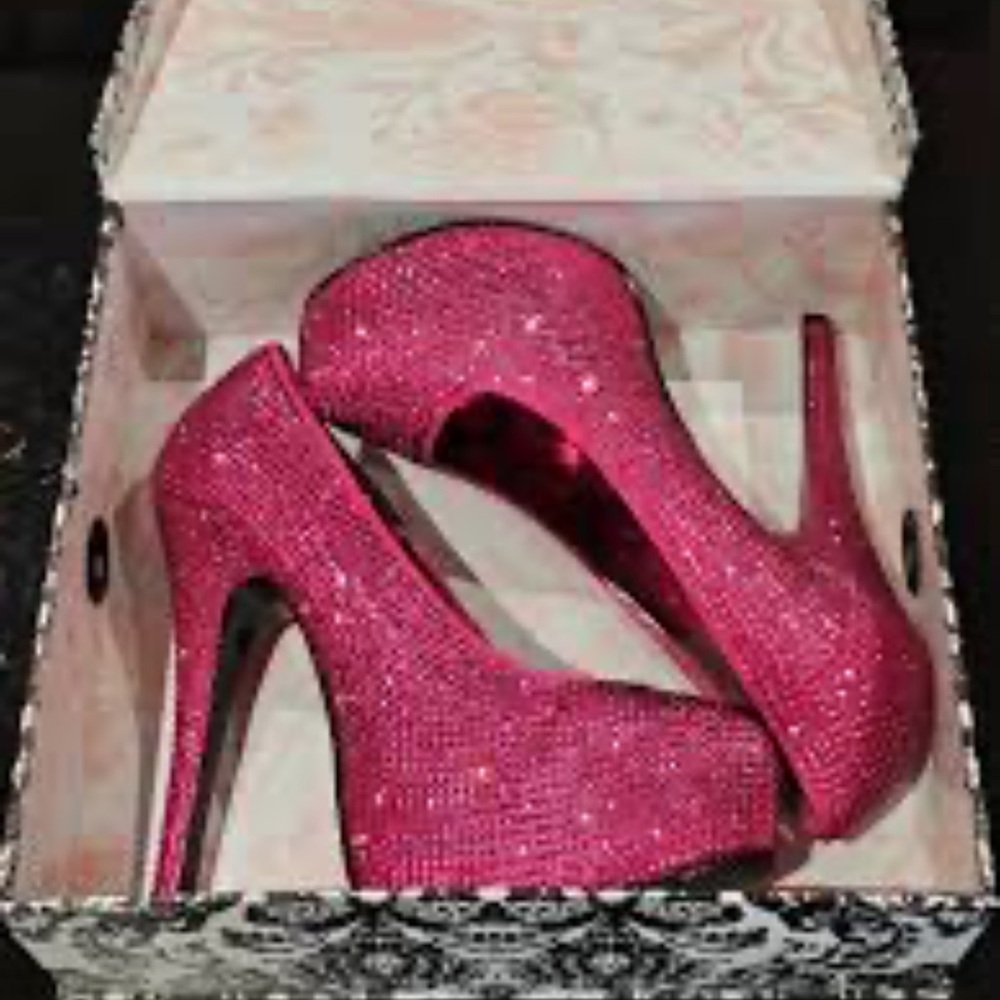 Hot Pink Platform Rhinestone Heels